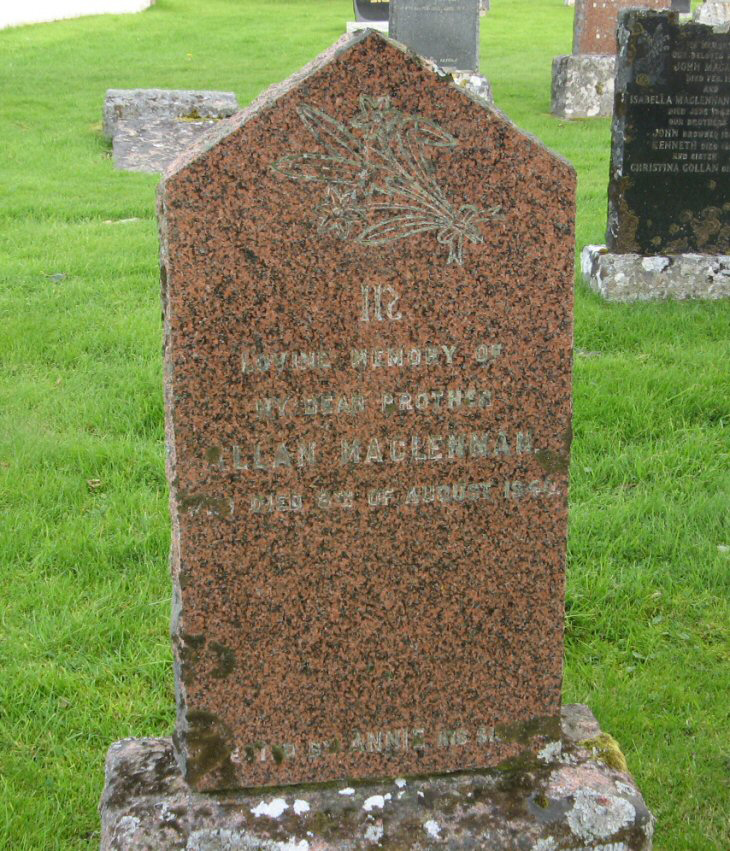 Photo of headstones/Allan MacLennan died 1940 MI Applecross